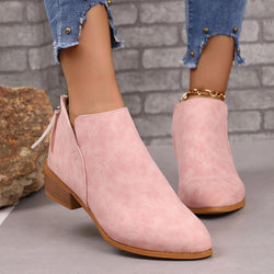 Chunky Heel Pointed Toe Ankle Boots With V-cut Design Fashion Fall Winter Short Boots For Women Shoes